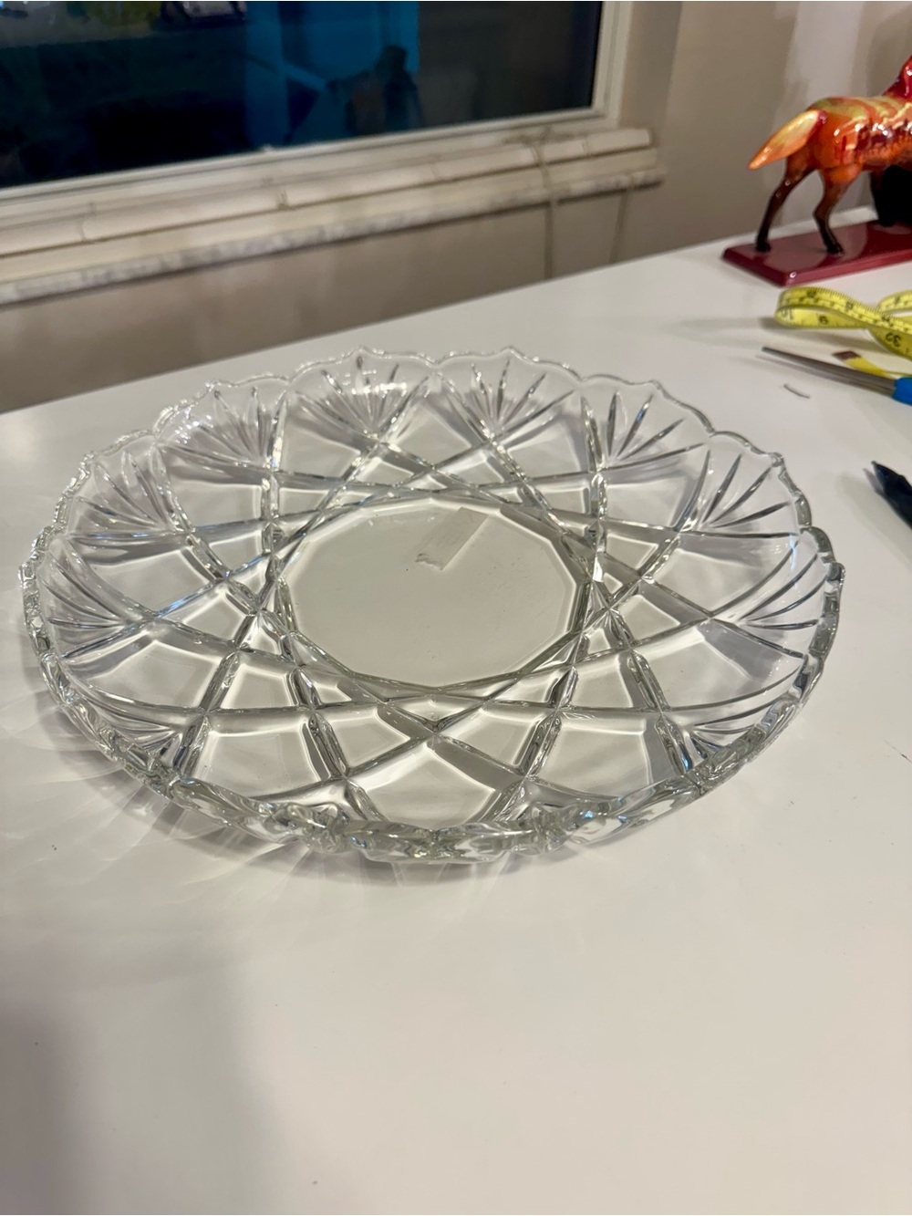 Clear Cut Glass Serving Plate- Elegant Crystal Design